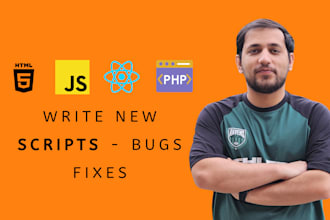 write any script in html, javascript, reactjs, nodejs, nextjs, php