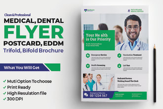 design medical or dental flyers, postcard, brochure or eddm