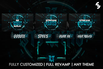 design a 3d stream pack with overlays, screens,panels for twitch,twitter,kick