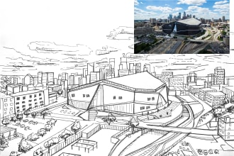 sketch architecture of interior, exterior by hand or digital