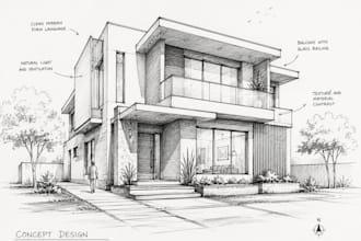 create architectural concept sketches and hand drawn design drawings