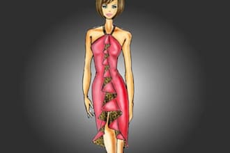 provide 1 fashion sketch in digital colors