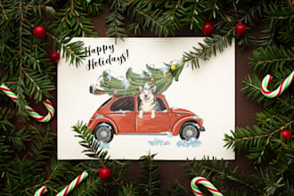 draw greeting, christmas, birthday card, postcard