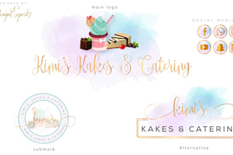 design watercolor feminine cake , cupcakes and bakery logo