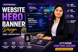 design modern website hero banners and landing page graphics