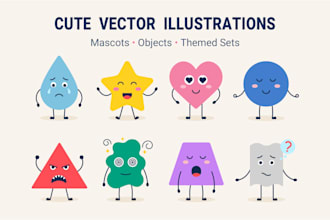 create cute flat vector illustrations, objects, sets