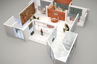create 3d floor plan, exterior and interior, model with max