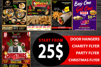 design door hanger, charity flyer and christmas flyer