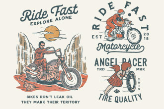 create vintage motorcycle graphic design for tshirt brand apparel