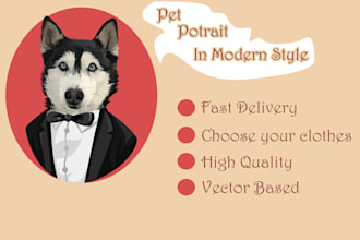 draw vector illustration dog cat pet cartoon in clothes