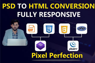 convert PSD to HTML, xd to HTML and sketches responsively