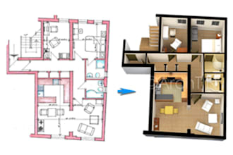 convert your 2d floor plan into rendered 3d floor plan