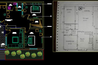built 2d drawings in autocad, pdf into dwg or hand sketch into dwg