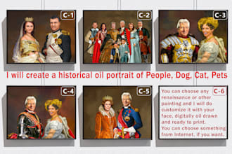 make renaissance oil painting portrait of people and pets