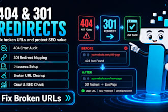 fix 404 error and broken URL using 301 redirects in htaccess file