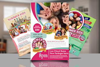 do summer camp, kids holiday, tuition, and kids party flyers