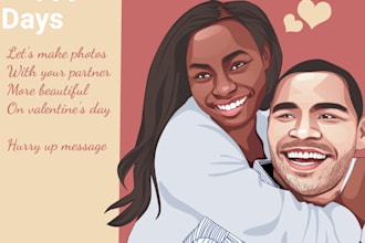 draw sweet couple portrait valentine illustration from photo
