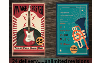 design custom attractive retro vintage poster, flyer, banner