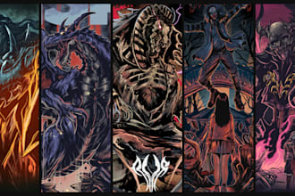 create dark fantasy art illustration for albums cover, merch, tattoo