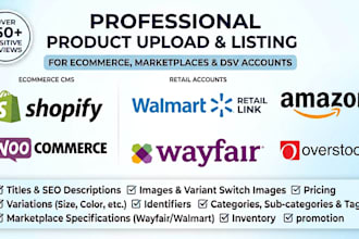 upload product on home depot, walmart, wayfair, sams club, shopify, and others