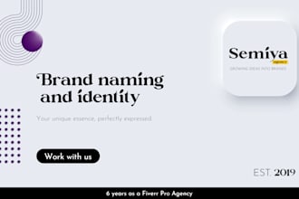 craft your brand name, with trademark and domain availability, tagline, and logo