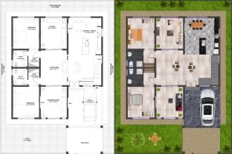 do autocad drafting and render your house plans, floor plans