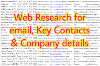 do web research for email, key contacts and company details