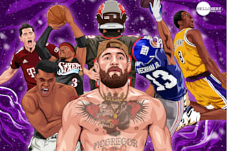 draw sport photo into cartoon illustrations