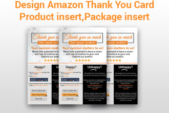 create professional amazon thank you card, product insert, package insert