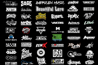 design dj, hip hop, band, music or any text logo