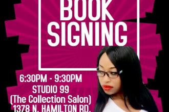 create social media  book signing flyer, poster