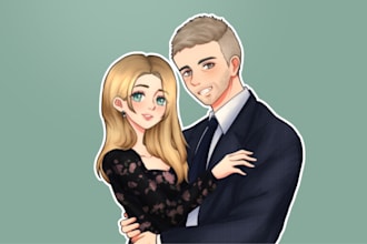 draw an anime portrait illustration for your character, couples and friends