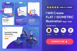 make a flat illustration or isometric app web and onboarding