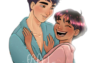 do cartoon or semi realistic half body portraits
