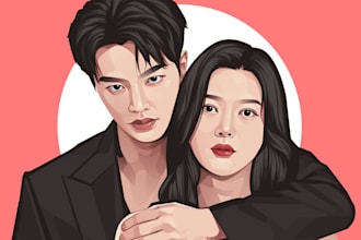 draw a photo couples potrait vector art from your photo