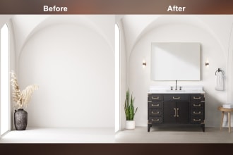 edit furniture into lifestyle background with realistic shadow adjustments