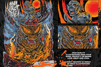 draw detailed dark art illustration for album cover or merch