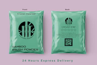 do minimalist, attractive plastic poly mailer bag, shipping bag packaging design