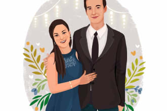 draw a cute portrait illustration for couple, family,wedding