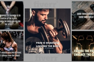 design 100 fitness motivational quotes with your website name or URL