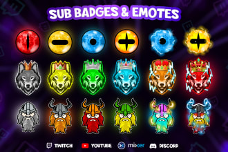 draw custom sub badges , bit badges for twitch mixer discord kick and tiktok