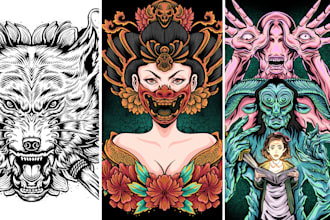 draw detail illustration for t shirt design