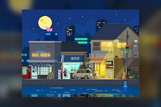 create a pixel art background and scenery