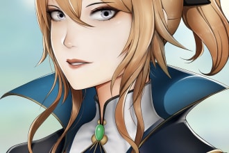 draw digital fantasy illustration, concept art, anime