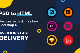 convert sketch to html,  psd to html responsive bootstrap 4