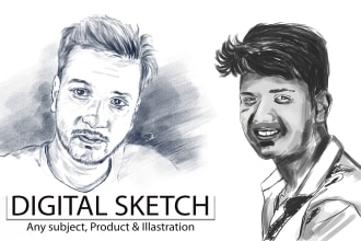 draw digital portrait painting and pencil sketch