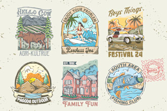 do vintage hand drawn and badge design for your brand