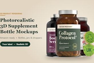 create realistic 3d supplement bottle mockup and product render for amazon