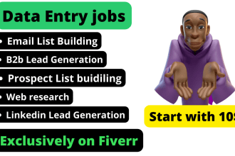 do excel data entry job, email find, linkedin research, data entry typing work