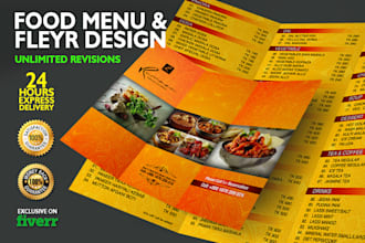 design professional restaurant menu modern design in 18hrs